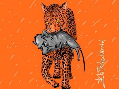 "Леопард" с добычей. Карикатура А.Петренко: t.me/PetrenkoAndryi