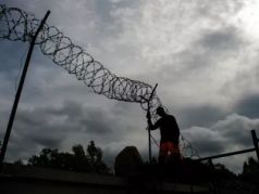 Забор с колючей проволокой на входе центра содержания мигрантов в Петербурге. Фото: Алексей Даничев / РИА Новости